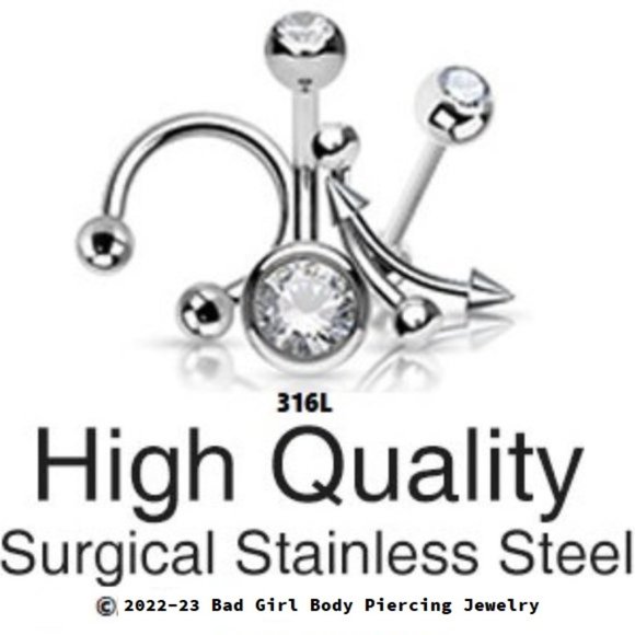 Silver ~ Half Circle Crystal Nipple Bar - Picture 4 of 7